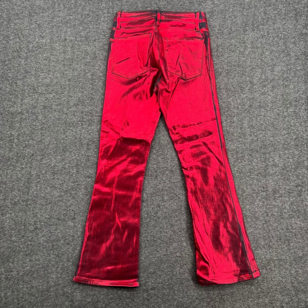 FRAME Le Crop Mini Boot Jeans Red Chrome Metallic Foil Coated Size 25 Bootleg - Picture 6 of 16